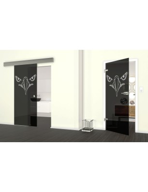 Glasschiebetür ECO-LINE Eagle Eye Gelasert Auf Grauglas