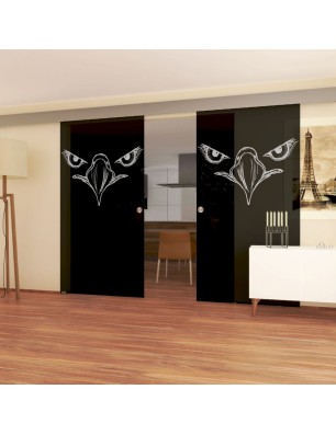 Glasschiebetür ECO-LINE Eagle Eye Gelasert Auf Grauglas