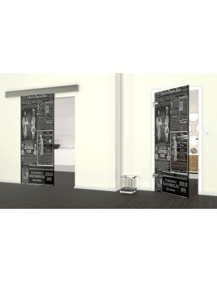 Glasschiebetür ECO-LINE Zeitung Gelasert Auf Grauglas
