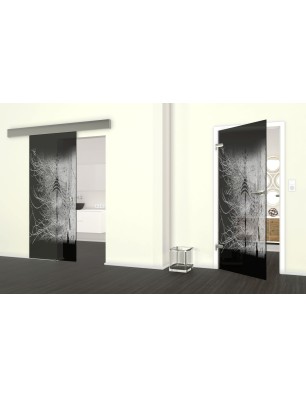 Glasschiebetür ECO-LINE Abstrakt 7 Gelasert Auf Grauglas