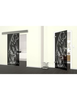 Glasschiebetür ECO-LINE Bär Gelasert Auf Grauglas