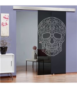 Glasschiebetür ECO-LINE Skull 3 Gelasert Auf Grauglas