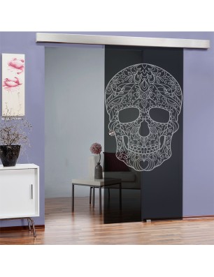 Glasschiebetür ECO-LINE Skull 3 Gelasert Auf Grauglas