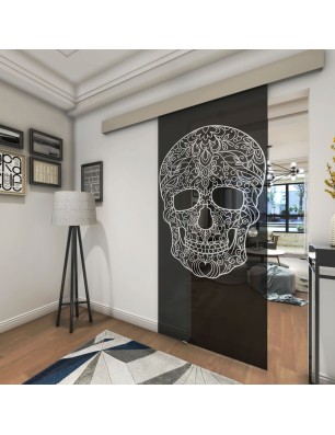 Glasschiebetür ECO-LINE Skull 3 Gelasert Auf Grauglas