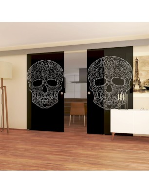 Glasschiebetür ECO-LINE Skull 3 Gelasert Auf Grauglas