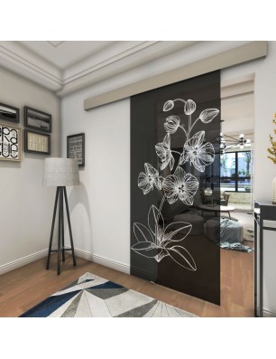 Glasschiebetür ECO-LINE Blume 9 Gelasert Auf Grauglas