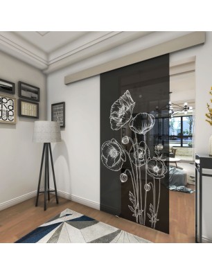 Glasschiebetür ECO-LINE Blume 10 Gelasert Auf Grauglas