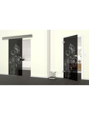 Glasschiebetür ECO-LINE Blume 10 Gelasert Auf Grauglas