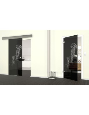 Glasschiebetür ECO-LINE Qualle Gelasert Auf Grauglas