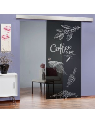 Glasschiebetür ECO-LINE Coffee Set Gelasert Auf Grauglas