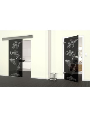 Glasschiebetür ECO-LINE Coffee Set Gelasert Auf Grauglas