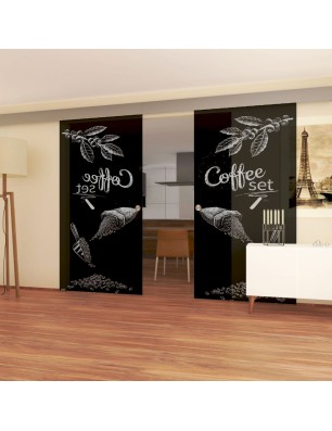 Glasschiebetür ECO-LINE Coffee Set Gelasert Auf Grauglas