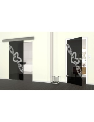 Glasschiebetür ECO-LINE Kette Gelasert Auf Grauglas