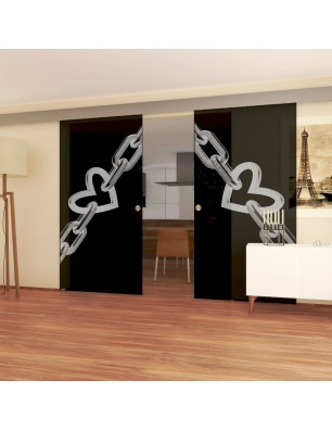 Glasschiebetür ECO-LINE Kette Gelasert Auf Grauglas