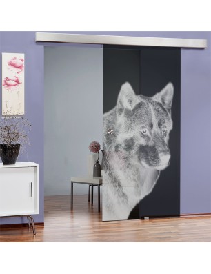 Glasschiebetür ECO-LINE Wolf 5 Gelasert Auf Grauglas