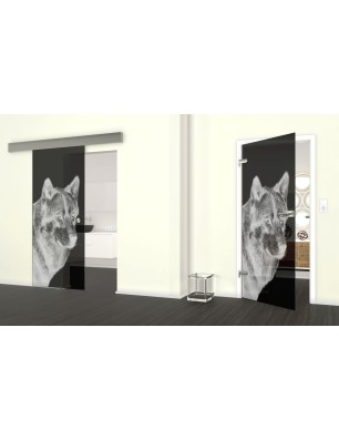 Glasschiebetür ECO-LINE Wolf 5 Gelasert Auf Grauglas