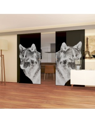 Glasschiebetür ECO-LINE Wolf 5 Gelasert Auf Grauglas