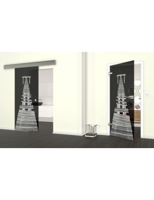 Glasschiebetür ECO-LINE Steg II Gelasert Auf Grauglas