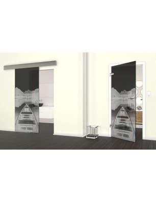 Glasschiebetür ECO-LINE Boot Gelasert Auf Grauglas