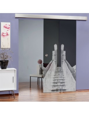 Glasschiebetür ECO-LINE Treppe Gelasert Auf Grauglas