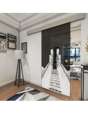 Glasschiebetür ECO-LINE Treppe Gelasert Auf Grauglas
