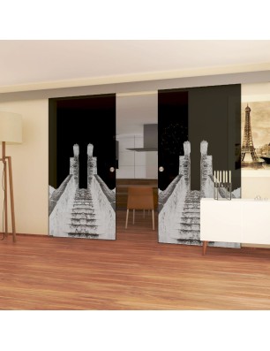 Glasschiebetür ECO-LINE Treppe Gelasert Auf Grauglas
