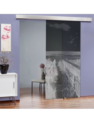 Glasschiebetür ECO-LINE Steg III Gelasert Auf Grauglas