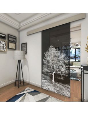 Glasschiebetür ECO-LINE Baum Gelasert Auf Grauglas