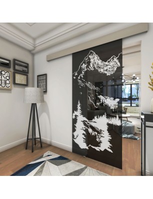 Glasschiebetür ECO-LINE Rocky Mountain Gelasert Auf Grauglas