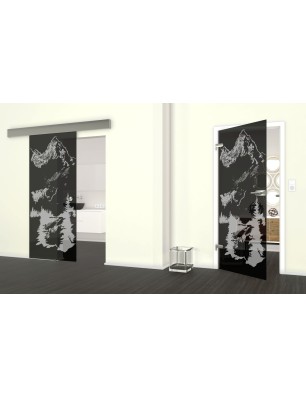 Glasschiebetür ECO-LINE Rocky Mountain Gelasert Auf Grauglas