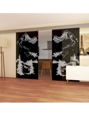 Glasschiebetür ECO-LINE Rocky Mountain Gelasert Auf Grauglas