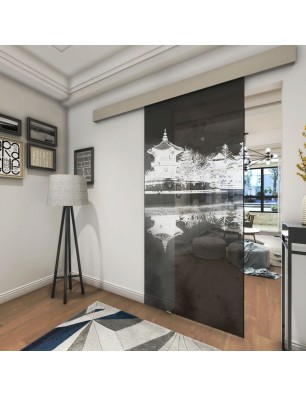 Glasschiebetür ECO-LINE Pagode Gelasert Auf Grauglas