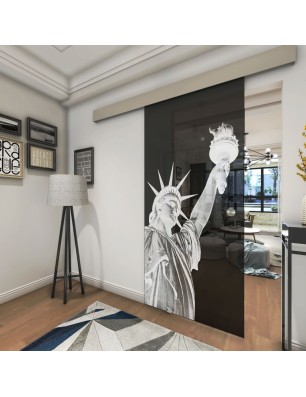 Glasschiebetür ECO-LINE Freiheitsstatue Gelasert Auf Grauglas
