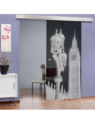 Glasschiebetür ECO-LINE Big Ben Gelasert Auf Grauglas