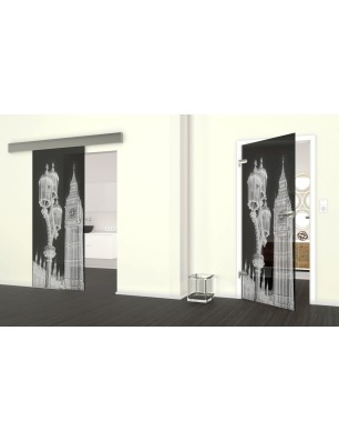 Glasschiebetür ECO-LINE Big Ben Gelasert Auf Grauglas