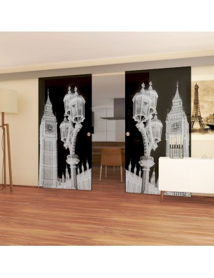 Glasschiebetür ECO-LINE Big Ben Gelasert Auf Grauglas