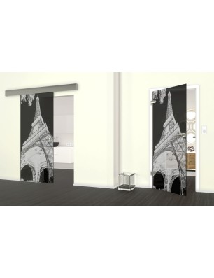 Glasschiebetür ECO-LINE Eifelturm 3 Gelasert Auf Grauglas