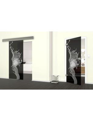 Glasschiebetür ECO-LINE Erdbeere Gelasert Auf Grauglas