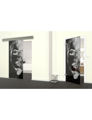 Glasschiebetür ECO-LINE Silhuette II Gelasert Auf Grauglas