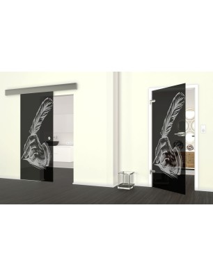 Glasschiebetür ECO-LINE Sign Gelasert Auf Grauglas