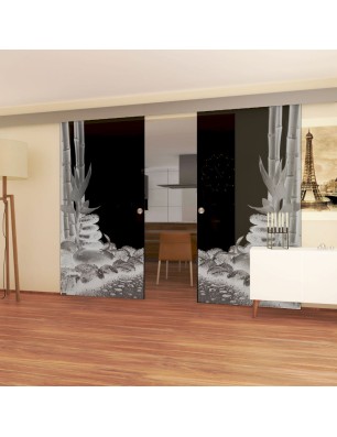 Glasschiebetür ECO-LINE Wellness 4 Gelasert Auf Grauglas