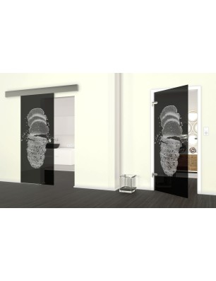 Glasschiebetür ECO-LINE Brotzeit Gelasert Auf Grauglas