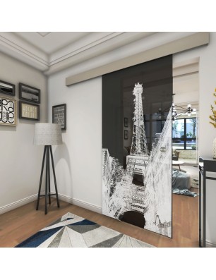 Glasschiebetür ECO-LINE Eifelturm 4 Gelasert Auf Grauglas