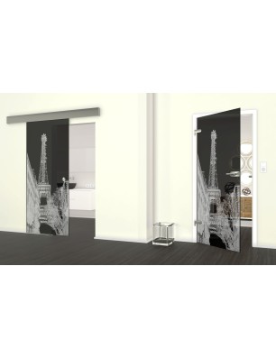 Glasschiebetür ECO-LINE Eifelturm 4 Gelasert Auf Grauglas