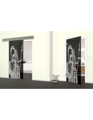 Glasschiebetür ECO-LINE Krieger Gelasert Auf Grauglas