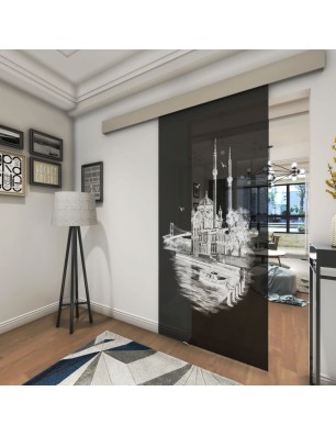 Glasschiebetür ECO-LINE Istanbul Gelasert Auf Grauglas