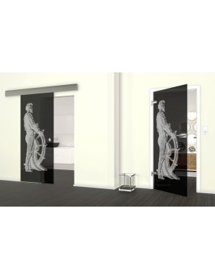 Glasschiebetür ECO-LINE Kapitän II Gelasert Auf Grauglas