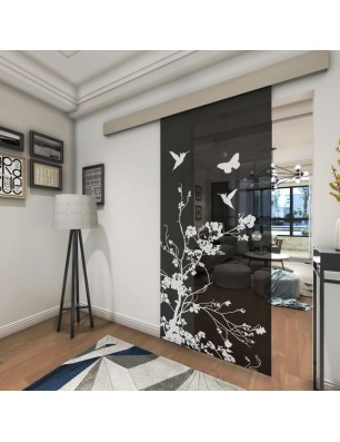 Glasschiebetür ECO-LINE Birds Gelasert Auf Grauglas