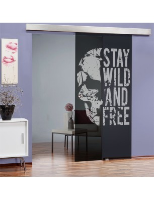 Glasschiebetür ECO-LINE Wild and Free Gelasert Auf Grauglas
