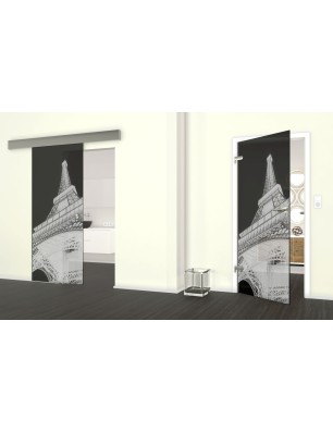 Glasschiebetür ECO-LINE Eifelturm Gelasert Auf Grauglas